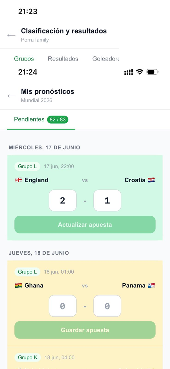 Captura de Pichichi mostrando la sección de goleadores