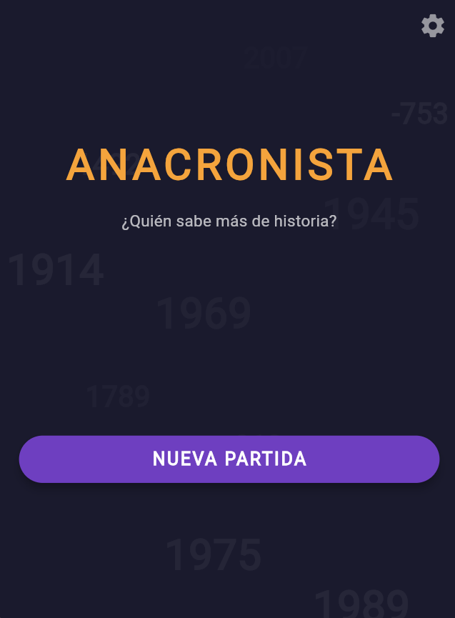 Captura de pantalla de Anacronista mostrando la pantalla principal